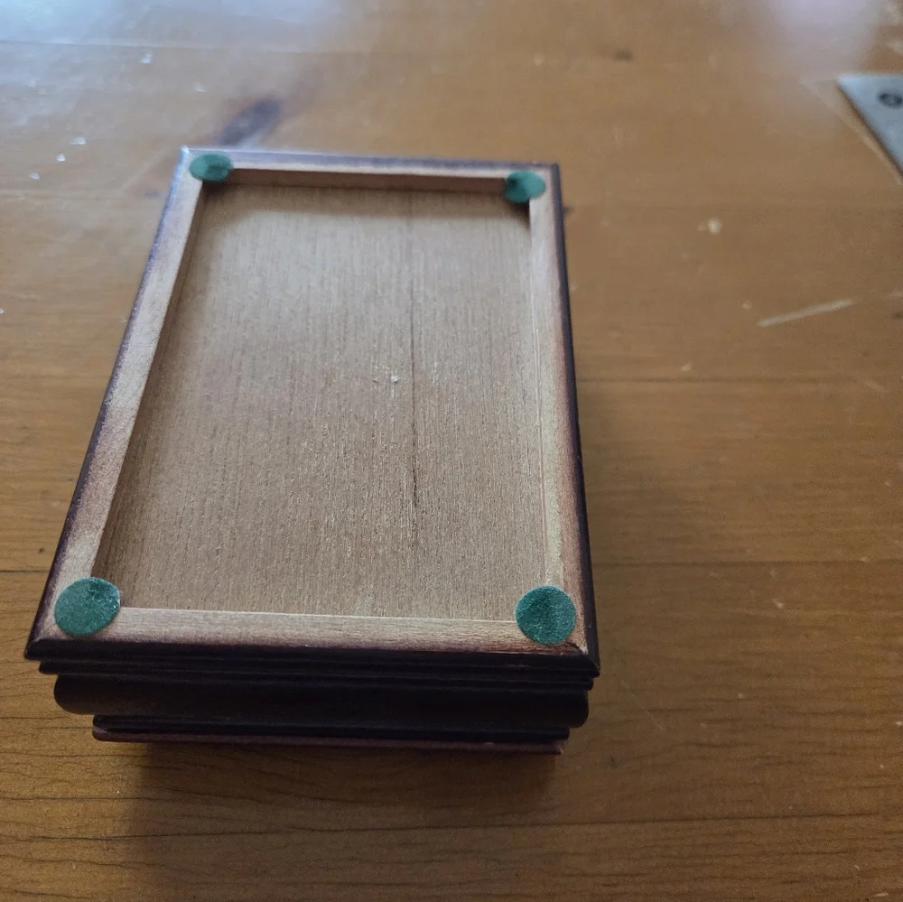 Small Wood Jewelry Box Glass Oval With Etched Flower Top